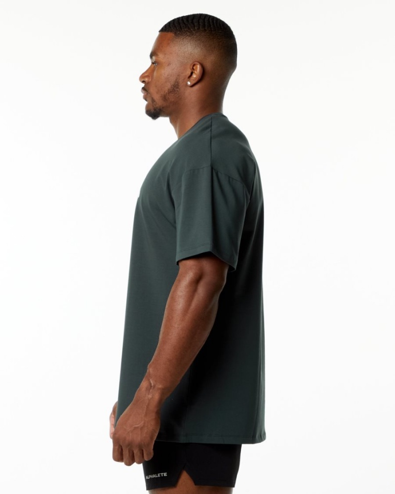 Men's Alphalete Emblem Tee Shirts Hunter Green | 6457-QJCPW