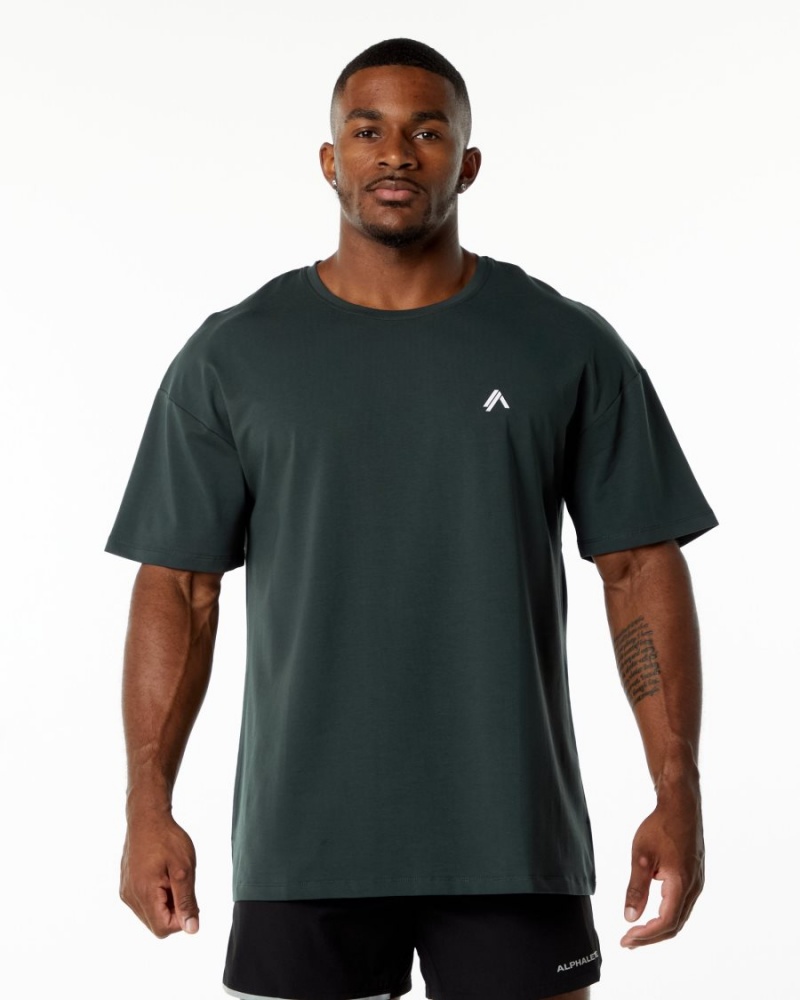 Men\'s Alphalete Emblem Tee Shirts Hunter Green | 6457-QJCPW