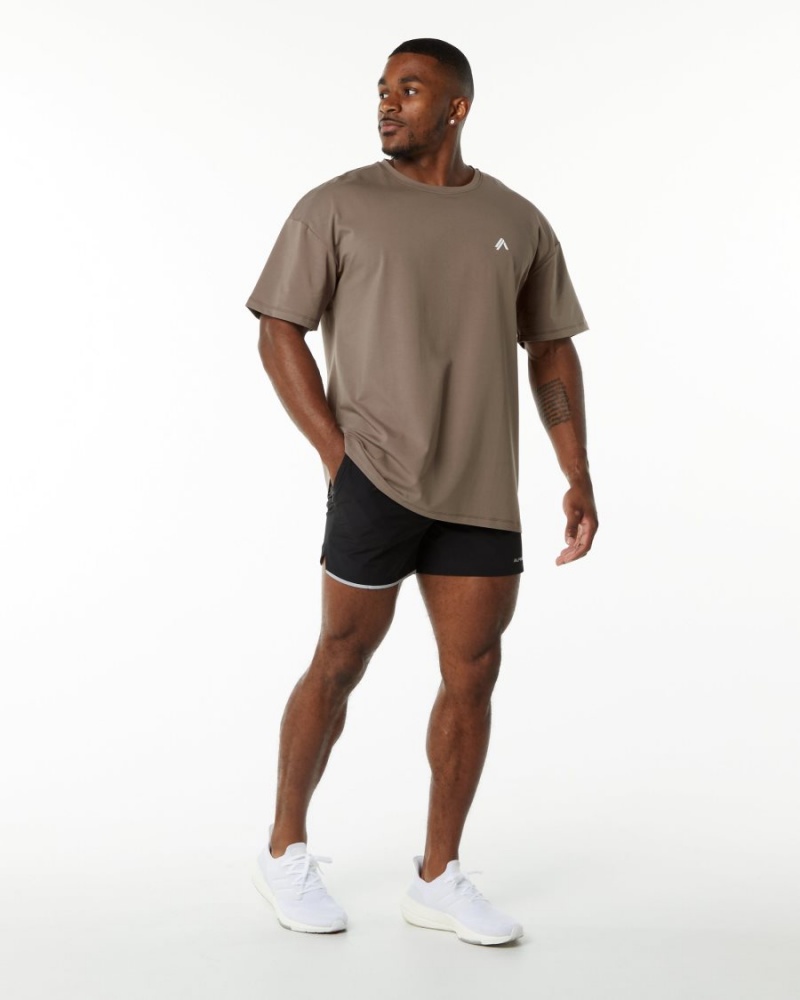 Men's Alphalete Emblem Tee Shirts Mocha | 0843-RDJEN