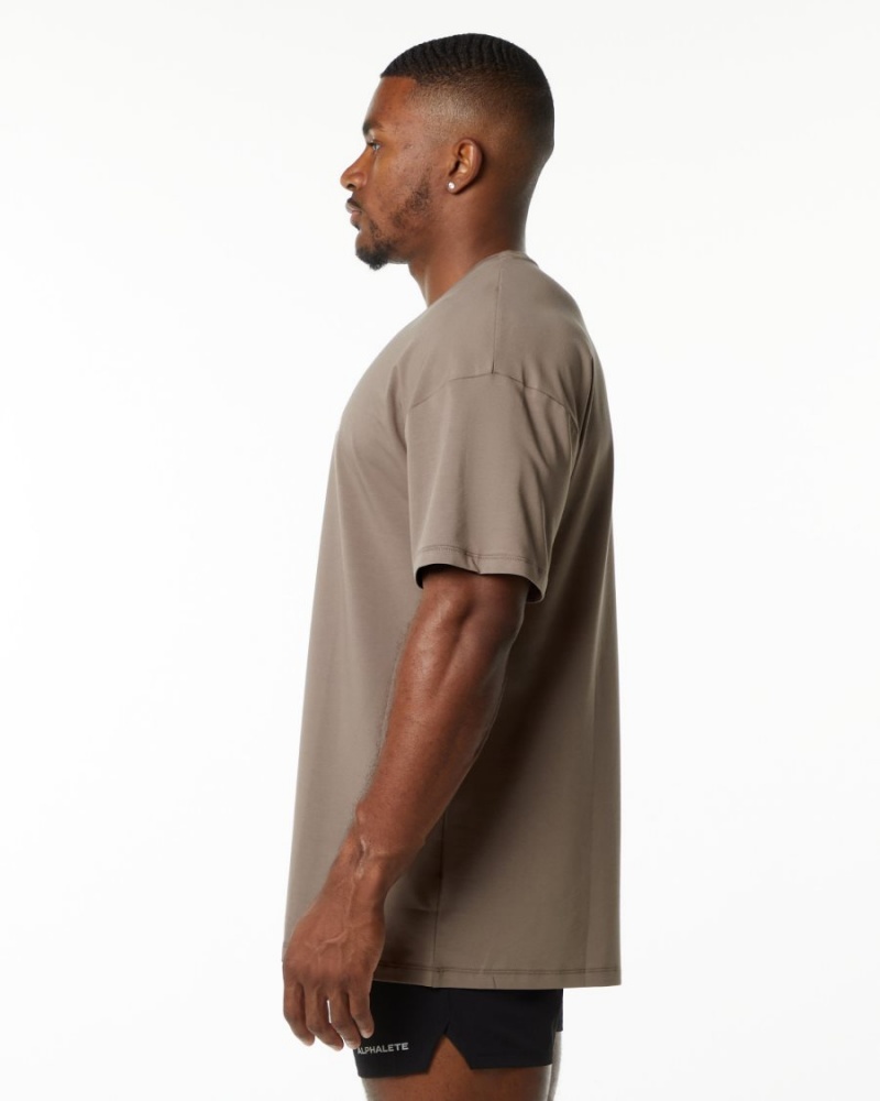 Men's Alphalete Emblem Tee Shirts Mocha | 0843-RDJEN