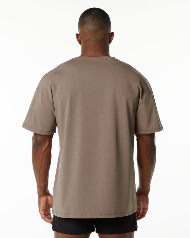 Men's Alphalete Emblem Tee Shirts Mocha | 0843-RDJEN