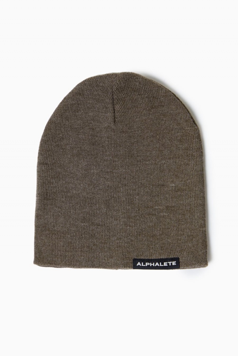 Men's Alphalete Essential Beanie Accessories Dark Brown | 3658-OZFMS