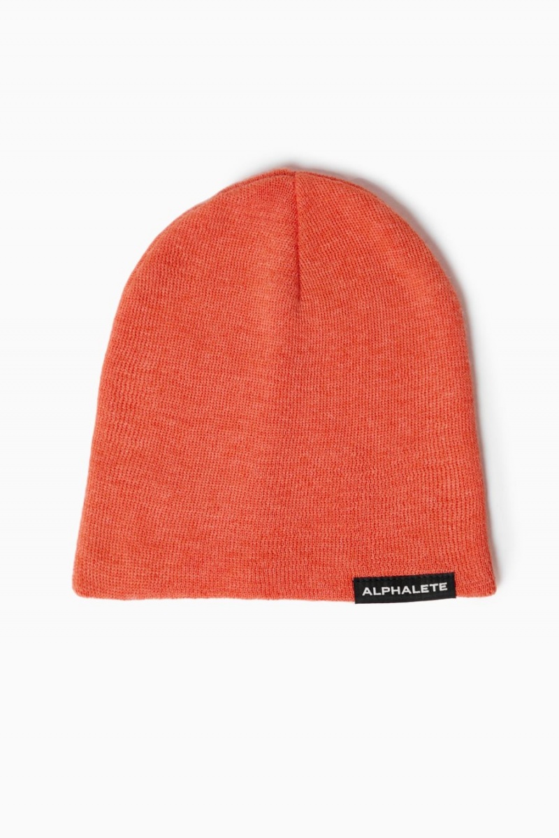 Men's Alphalete Essential Beanie Accessories Orange | 7914-XIZCT