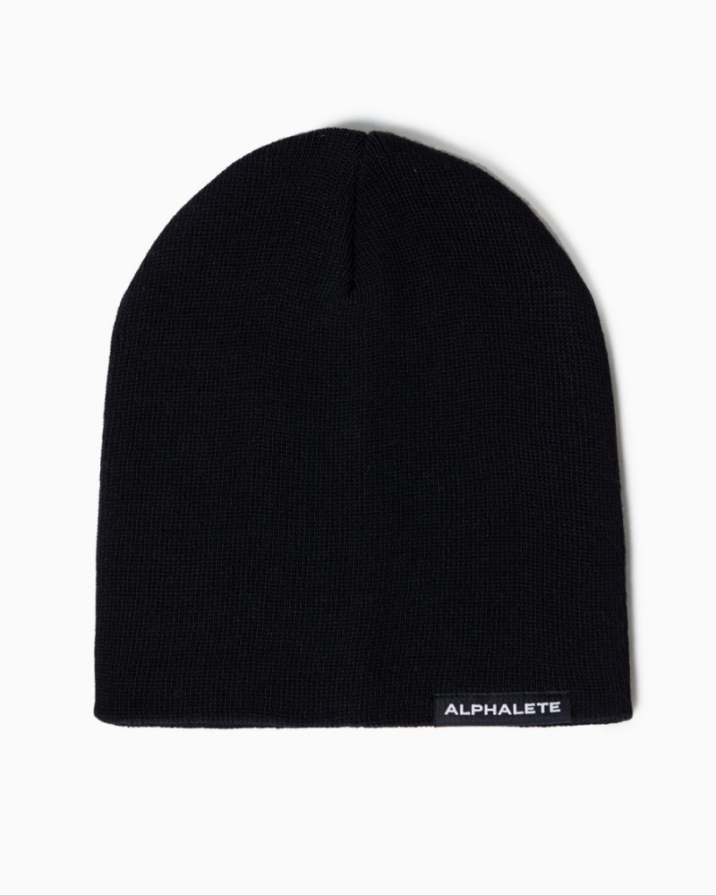 Men's Alphalete Essential Beanie Accessories Black | 5296-VCUMX