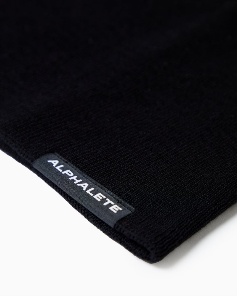 Men's Alphalete Essential Beanie Accessories Black | 5296-VCUMX