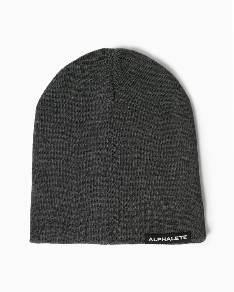 Men's Alphalete Essential Beanie Accessories Charcoal | 2965-TCSMU