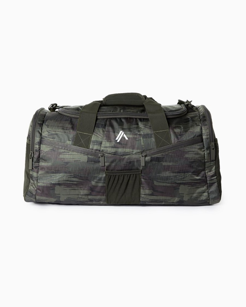 Men\'s Alphalete Essential Duffel Bag Accessories Olive Canvas Camo | 1706-SAMDW