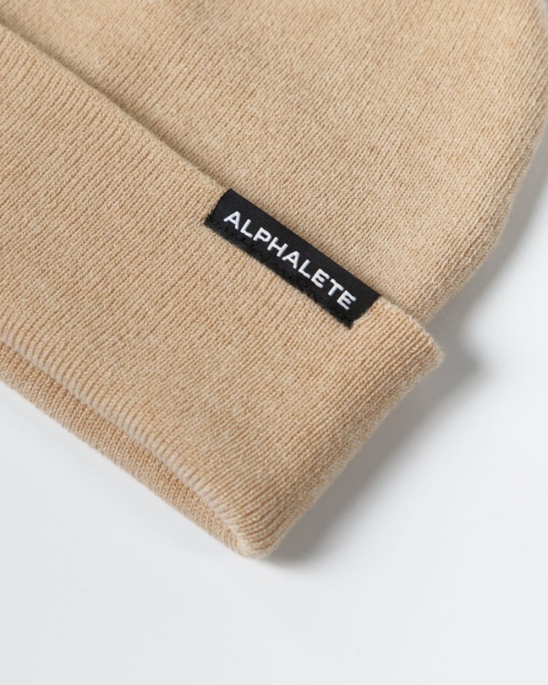 Men's Alphalete Essential Foldover Beanie Accessories Linen | 1629-YJEFG