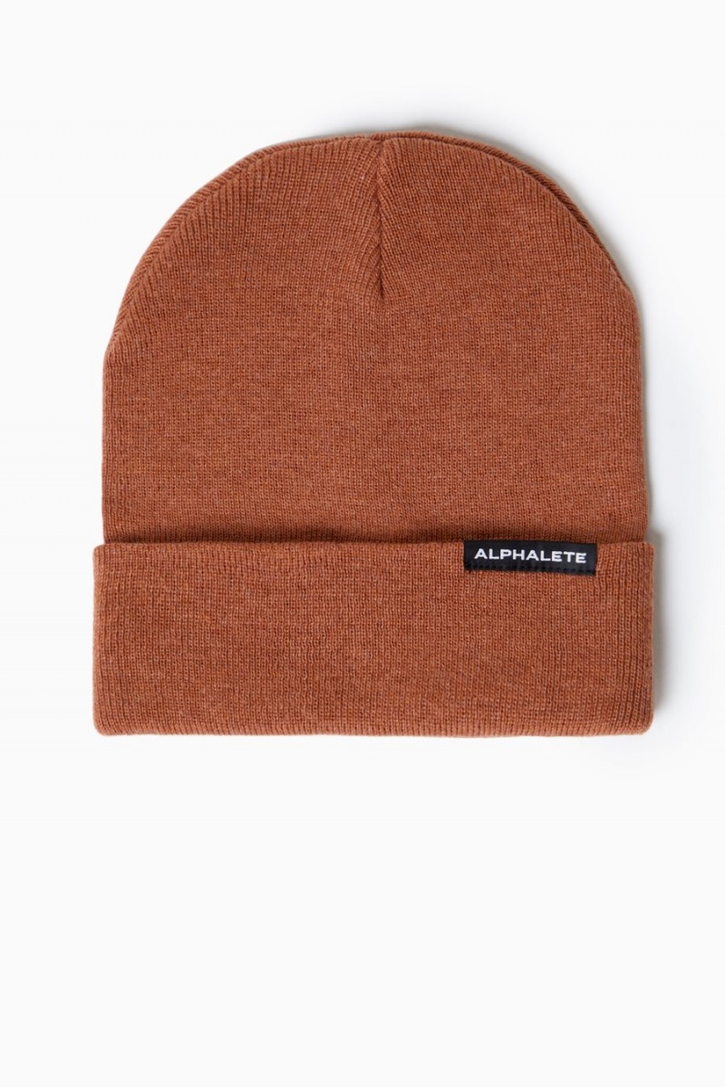 Men's Alphalete Essential Foldover Beanie Accessories Clay | 3645-LHBTX