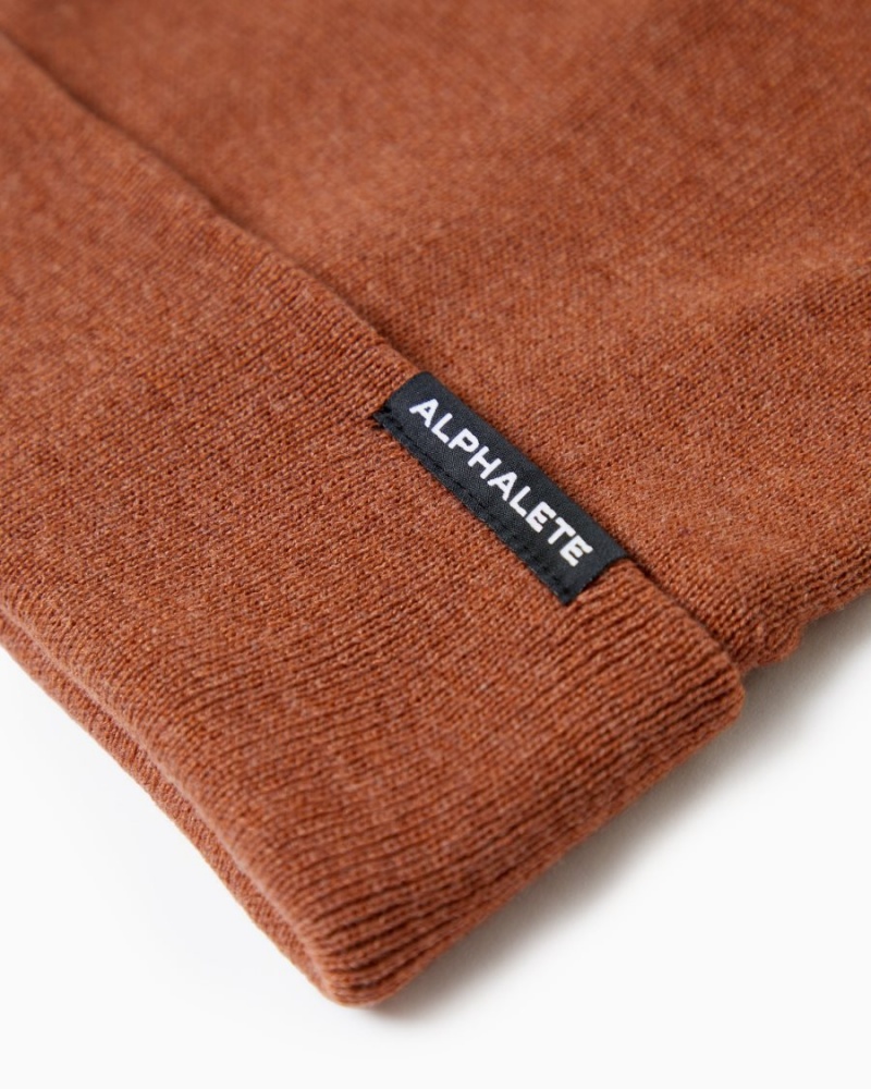 Men's Alphalete Essential Foldover Beanie Accessories Clay | 3645-LHBTX