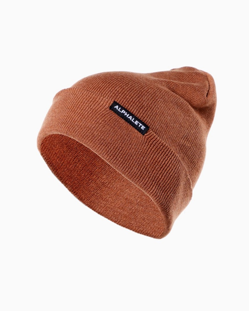 Men\'s Alphalete Essential Foldover Beanie Accessories Clay | 3645-LHBTX