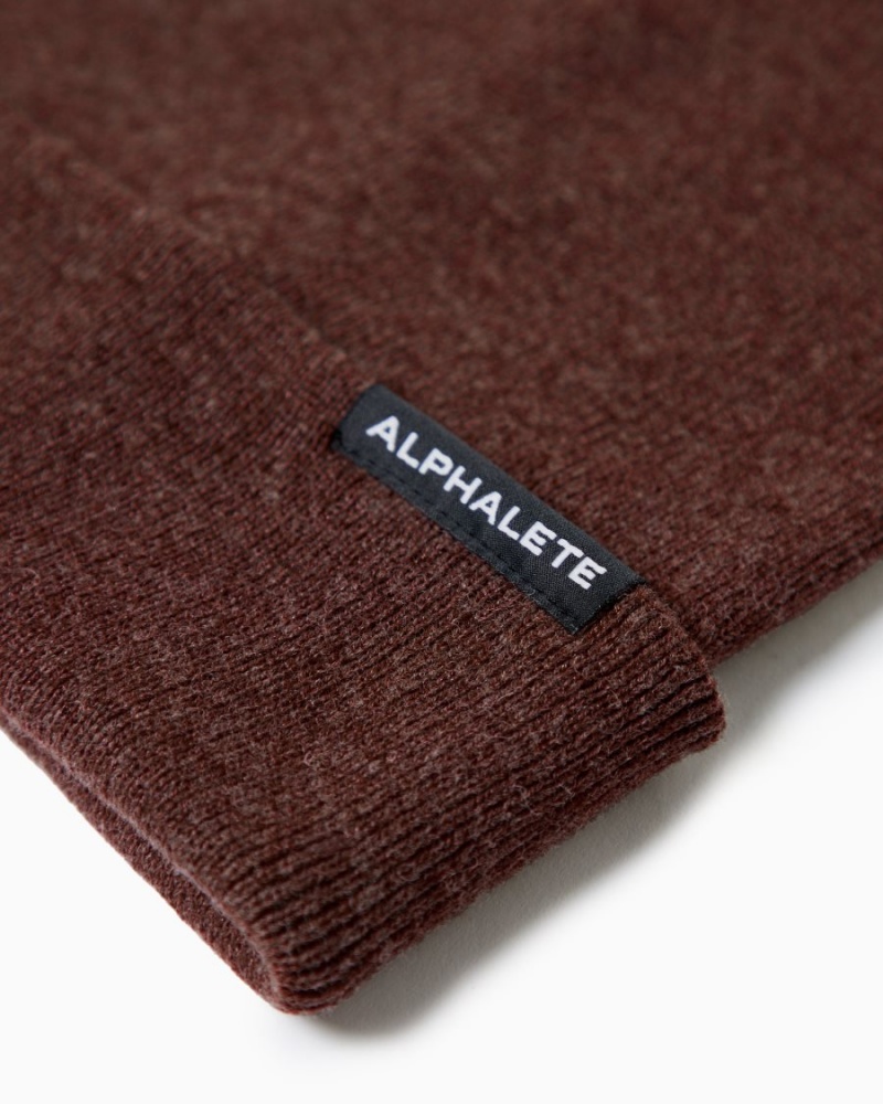 Men's Alphalete Essential Foldover Beanie Accessories Wine | 3061-TIFZC