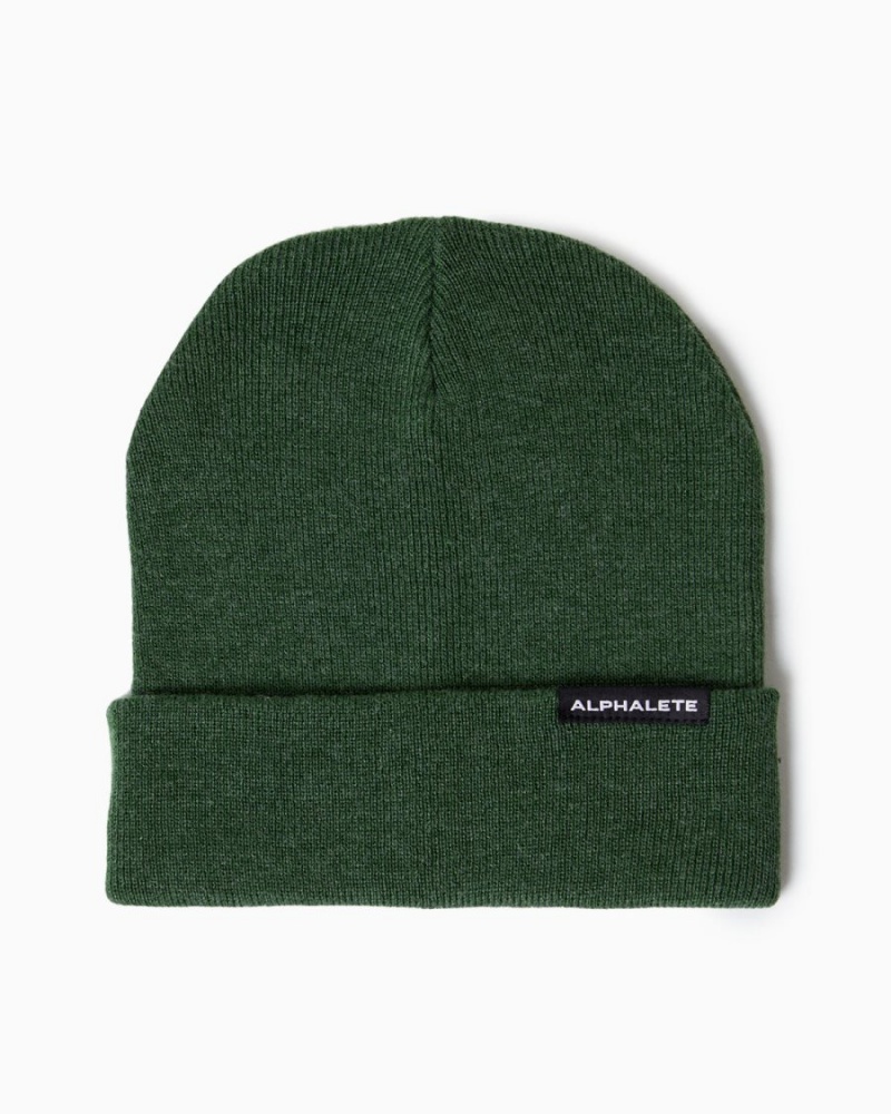 Men's Alphalete Essential Foldover Beanie Accessories Wild Sage | 5731-GPOHE