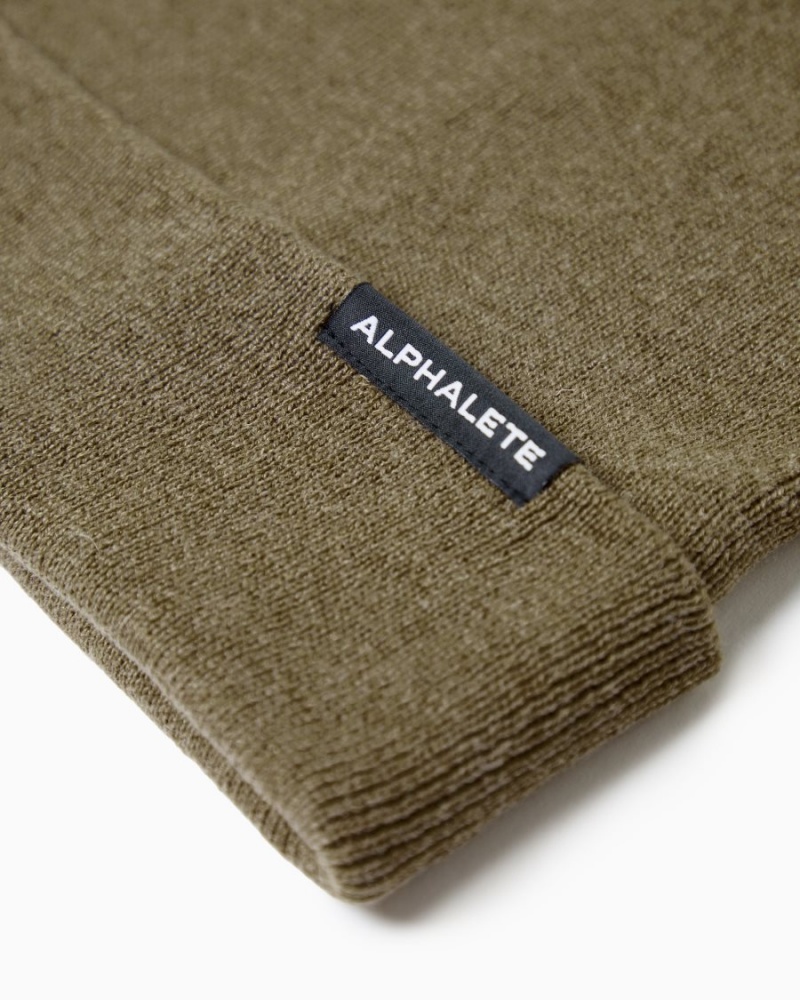 Men's Alphalete Essential Foldover Beanie Accessories Dark Tan | 3840-TJEMH