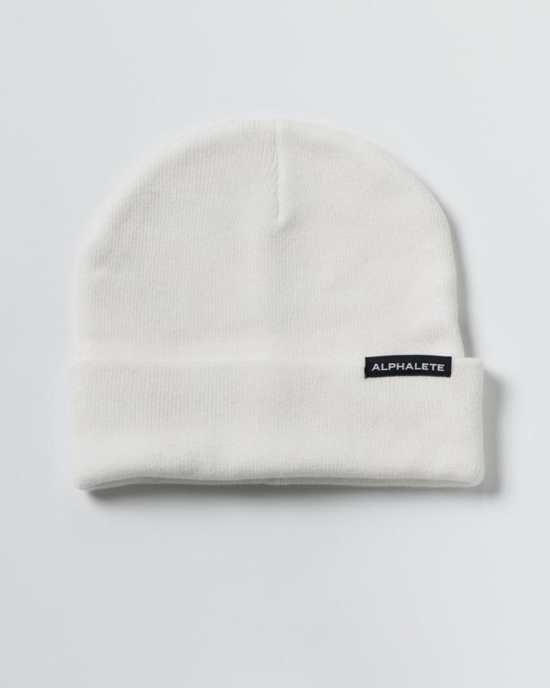 Men's Alphalete Essential Foldover Beanie Accessories White | 8142-UHMQJ