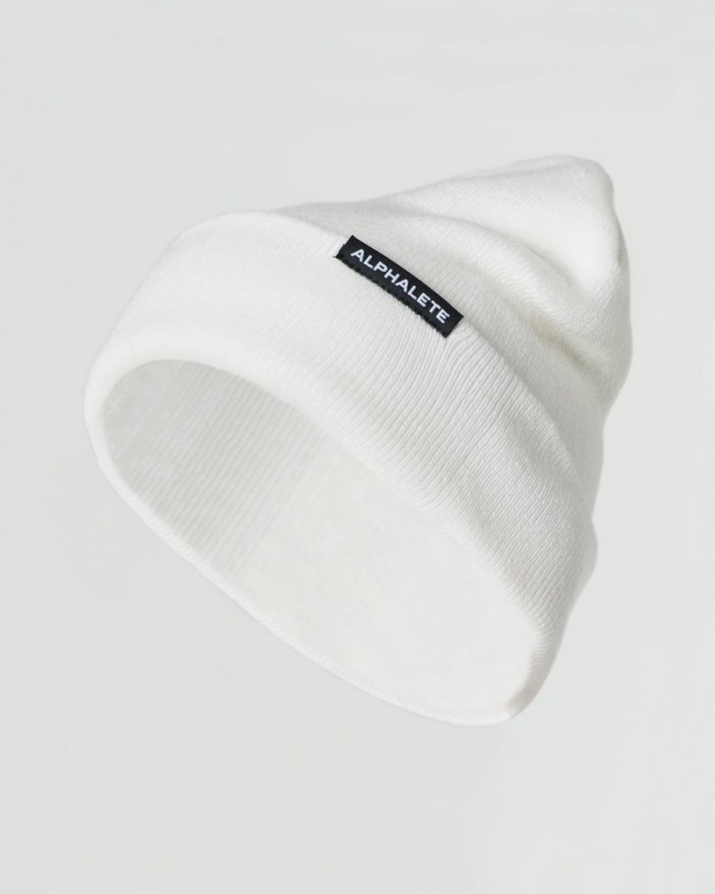 Men\'s Alphalete Essential Foldover Beanie Accessories White | 8142-UHMQJ