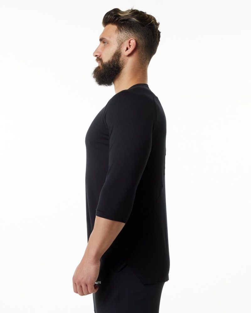 Men's Alphalete Evo 3/4 Sleeve Tee Shirts Black | 0764-ELTVR