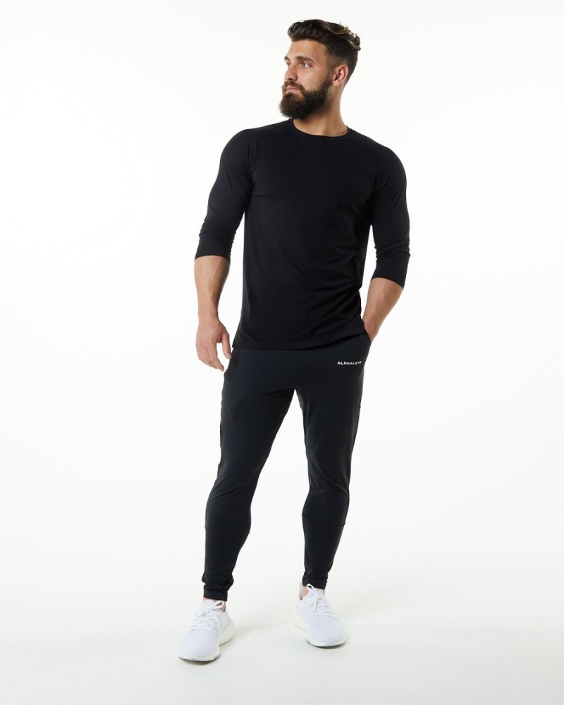 Men's Alphalete Evo 3/4 Sleeve Tee Shirts Black | 0764-ELTVR