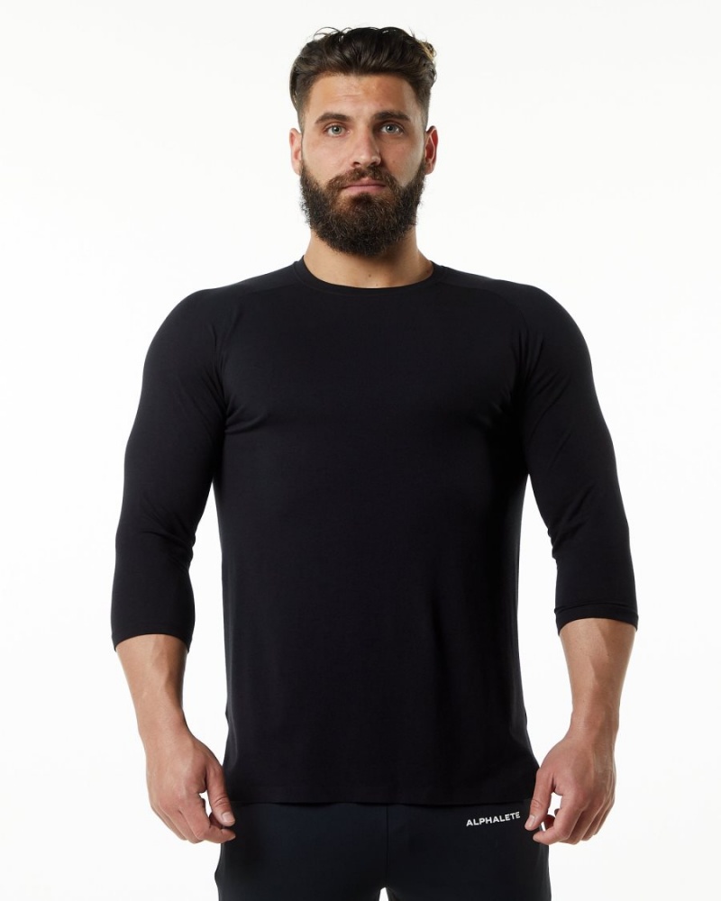 Men\'s Alphalete Evo 3/4 Sleeve Tee Shirts Black | 0764-ELTVR