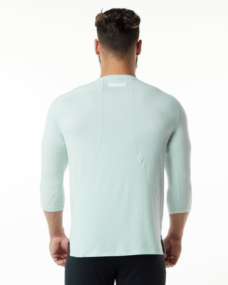 Men's Alphalete Evo 3/4 Sleeve Tee Shirts Mirage Blue | 5219-HMABS