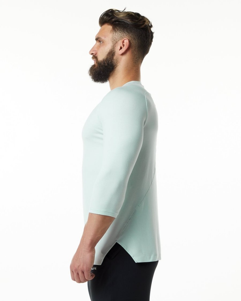 Men's Alphalete Evo 3/4 Sleeve Tee Shirts Mirage Blue | 5219-HMABS