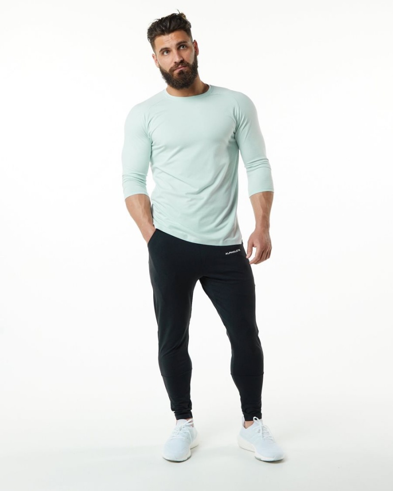 Men's Alphalete Evo 3/4 Sleeve Tee Shirts Mirage Blue | 5219-HMABS