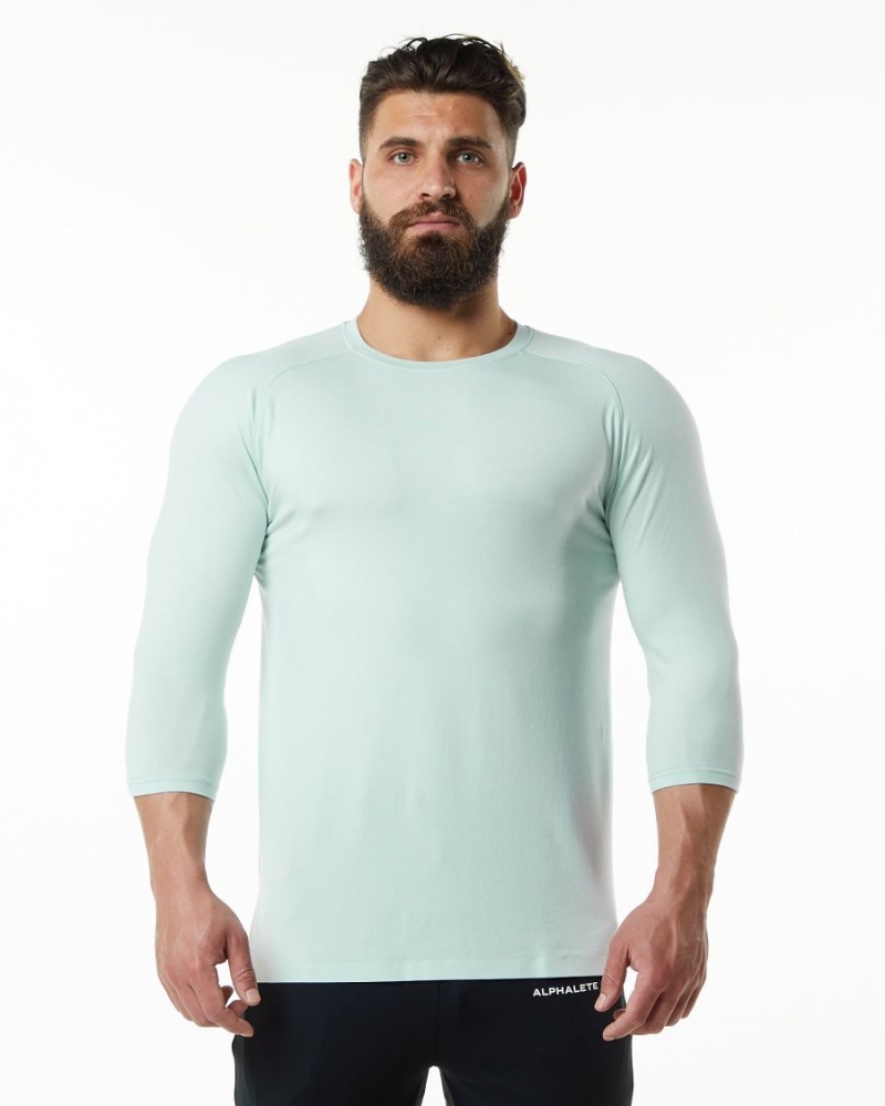 Men\'s Alphalete Evo 3/4 Sleeve Tee Shirts Mirage Blue | 5219-HMABS