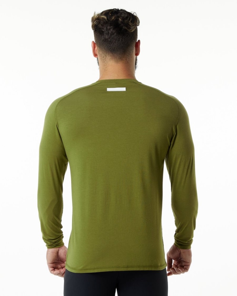 Men's Alphalete Evo Epaulette Tee Shirts Moss Green | 0613-WKGUN