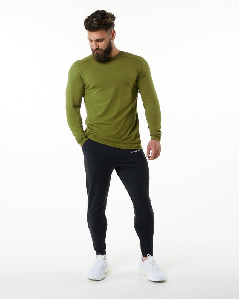 Men's Alphalete Evo Epaulette Tee Shirts Moss Green | 0613-WKGUN