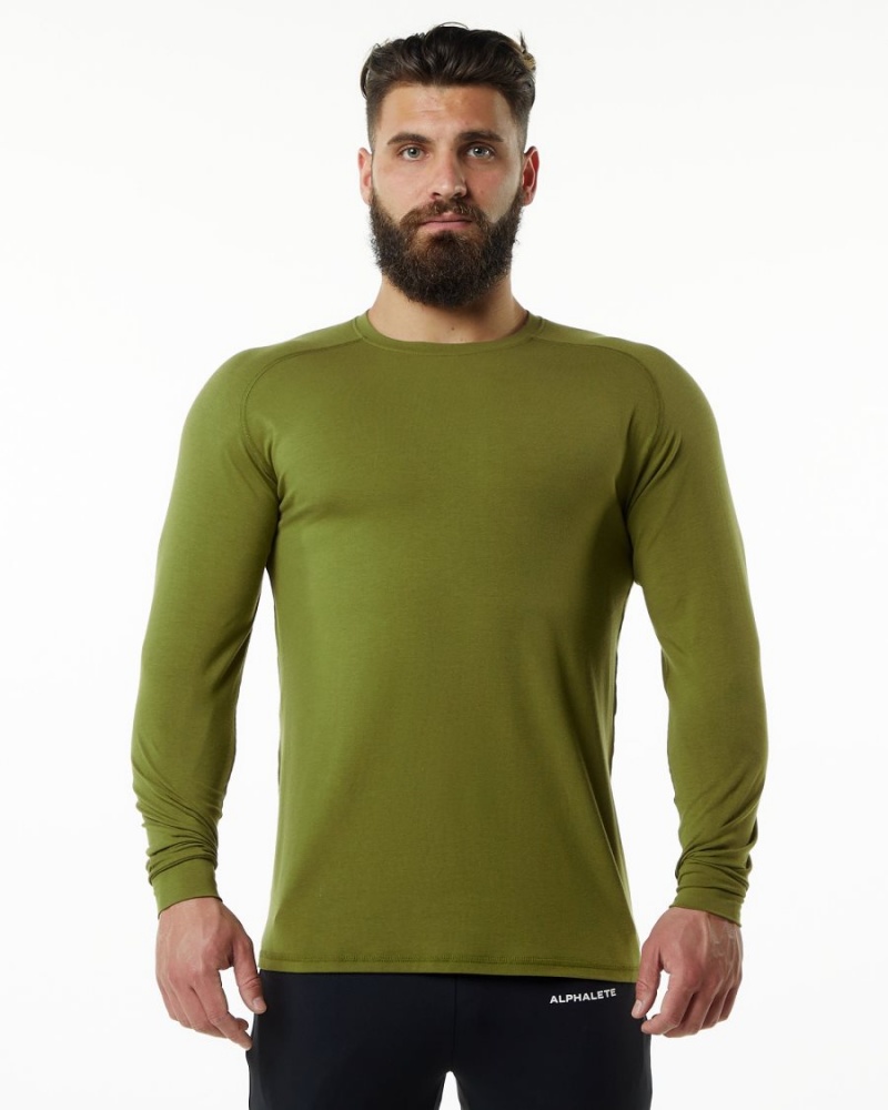 Men\'s Alphalete Evo Epaulette Tee Shirts Moss Green | 0613-WKGUN