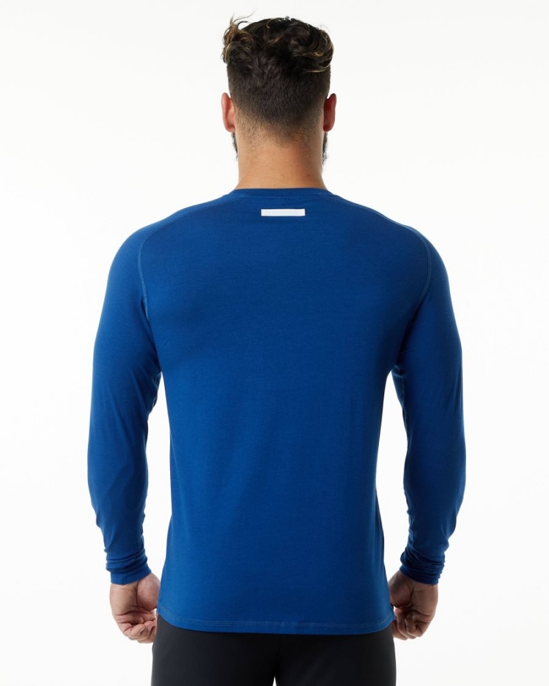 Men's Alphalete Evo Epaulette Tee Shirts Persian Blue | 9276-MVSRI