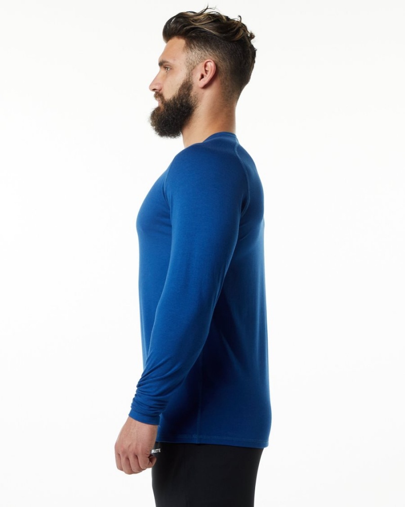 Men's Alphalete Evo Epaulette Tee Shirts Persian Blue | 9276-MVSRI