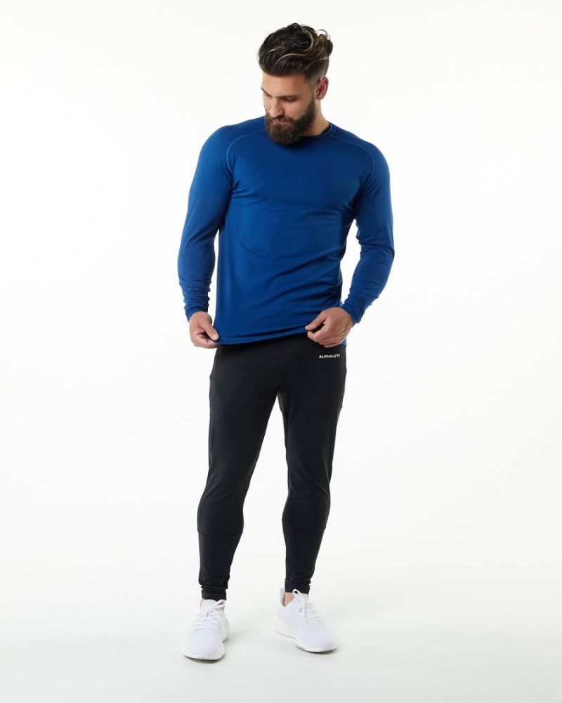 Men's Alphalete Evo Epaulette Tee Shirts Persian Blue | 9276-MVSRI