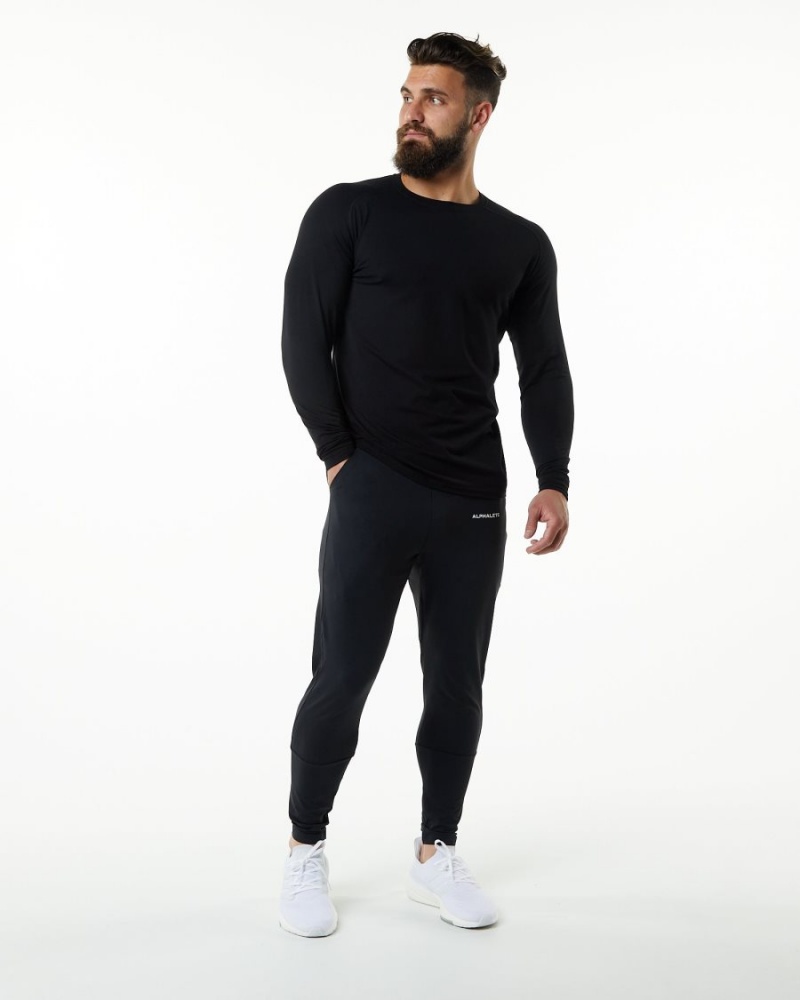 Men's Alphalete Evo Epaulette Tee Shirts Black | 0417-TISQW