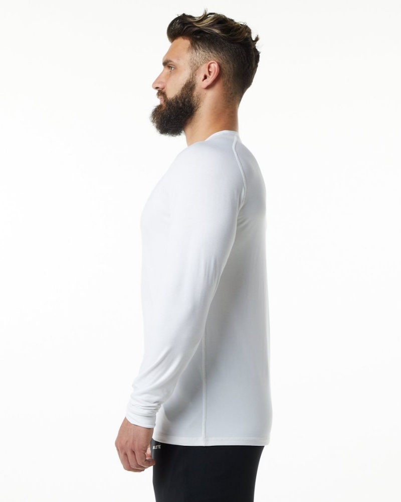 Men's Alphalete Evo Epaulette Tee Shirts White | 4730-ODRNQ