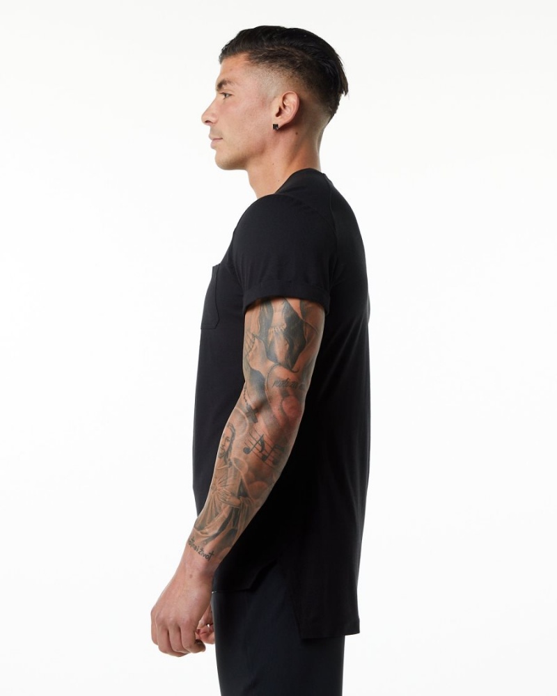 Men's Alphalete Evo Pocket Tee Shirts Black | 4108-FHJAG