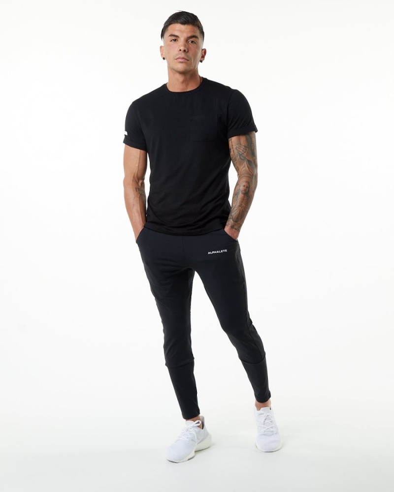 Men's Alphalete Evo Pocket Tee Shirts Black | 4108-FHJAG