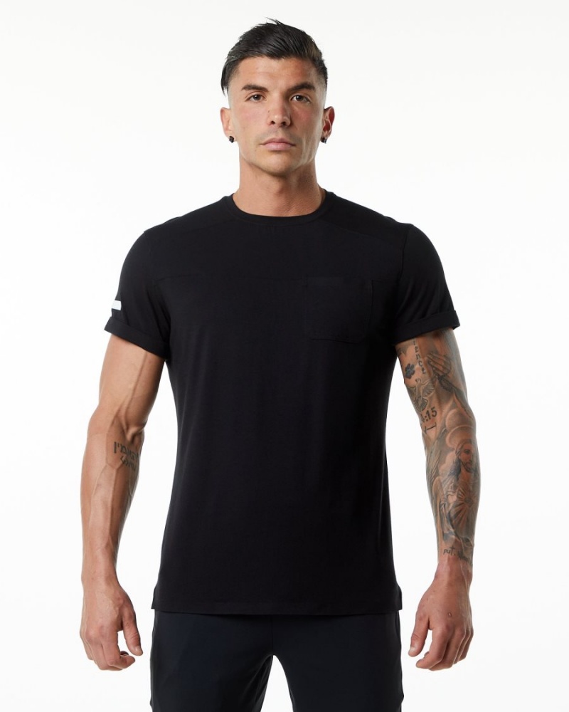 Men\'s Alphalete Evo Pocket Tee Shirts Black | 4108-FHJAG