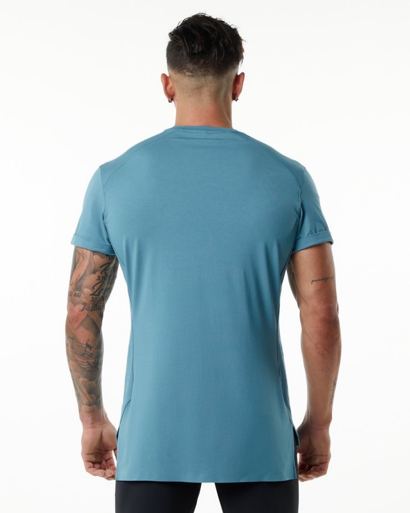 Men's Alphalete Evo Pocket Tee Shirts Blue Lagoon | 6238-LWUDA