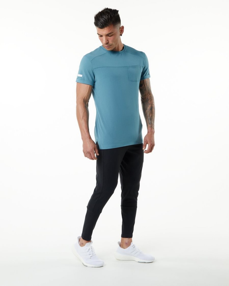 Men's Alphalete Evo Pocket Tee Shirts Blue Lagoon | 6238-LWUDA