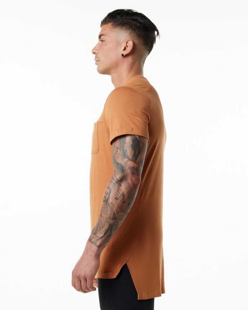 Men's Alphalete Evo Pocket Tee Shirts Camel | 8264-ROQUZ