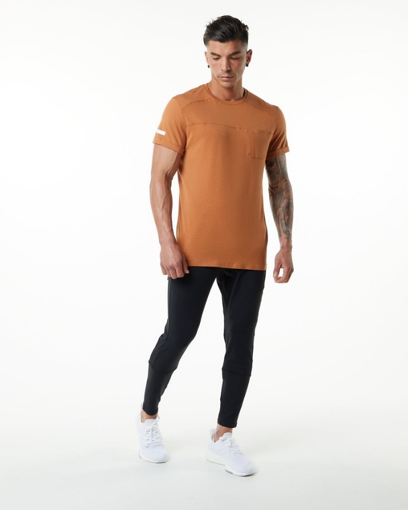 Men's Alphalete Evo Pocket Tee Shirts Camel | 8264-ROQUZ