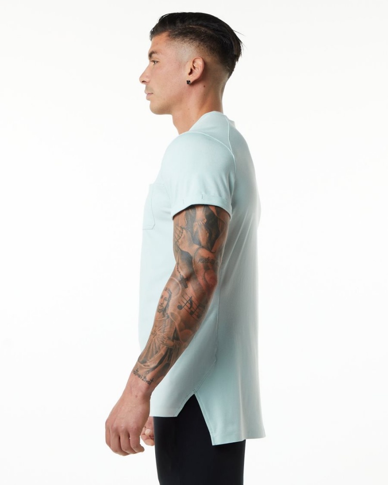 Men's Alphalete Evo Pocket Tee Shirts Mirage Blue | 4189-OQEWC