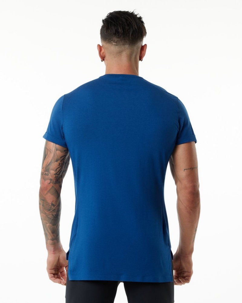 Men's Alphalete Evo Pocket Tee Shirts Persian Blue | 1605-ZWIEO