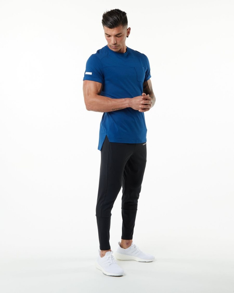 Men's Alphalete Evo Pocket Tee Shirts Persian Blue | 1605-ZWIEO