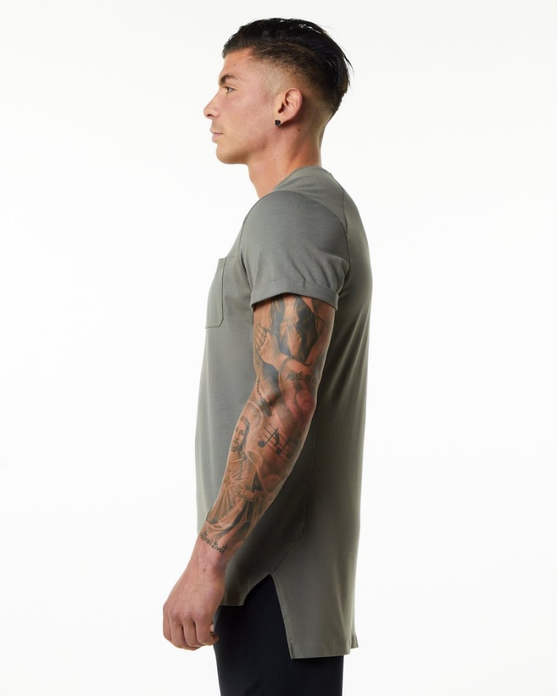 Men's Alphalete Evo Pocket Tee Shirts Stone Grey | 5693-CNQSM