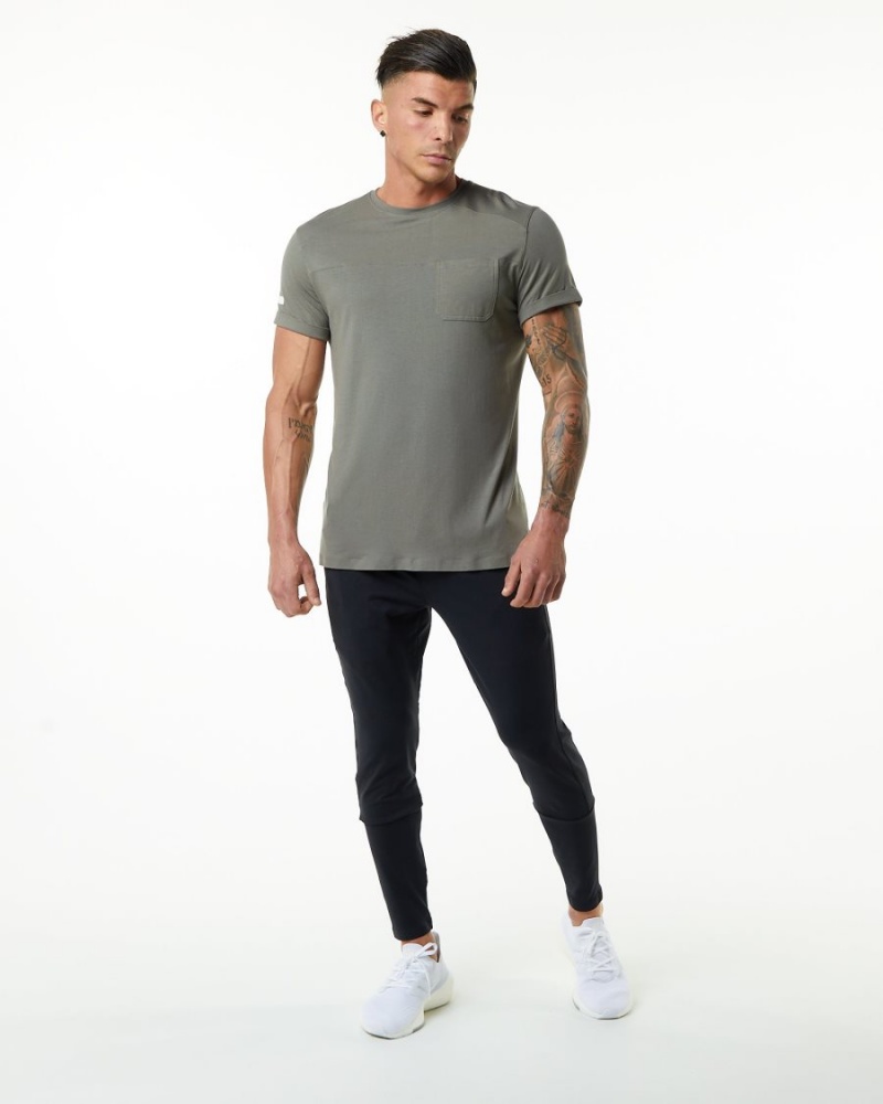 Men's Alphalete Evo Pocket Tee Shirts Stone Grey | 5693-CNQSM