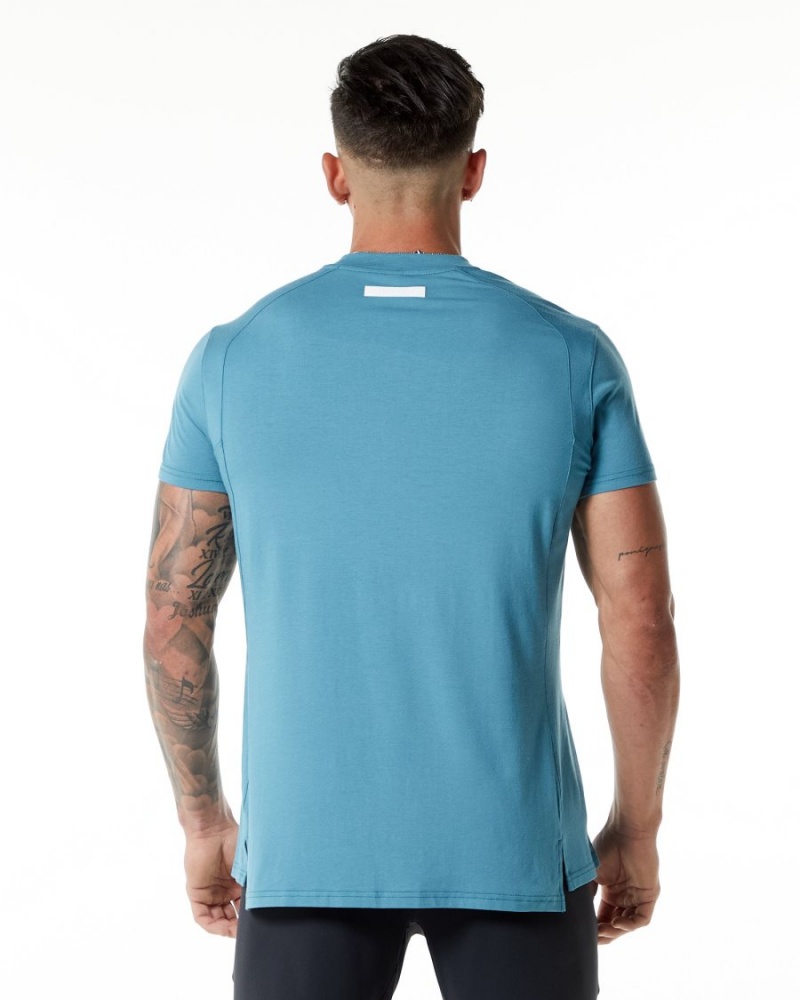 Men's Alphalete Evo Tee Shirts Blue Lagoon | 2948-YUJNF