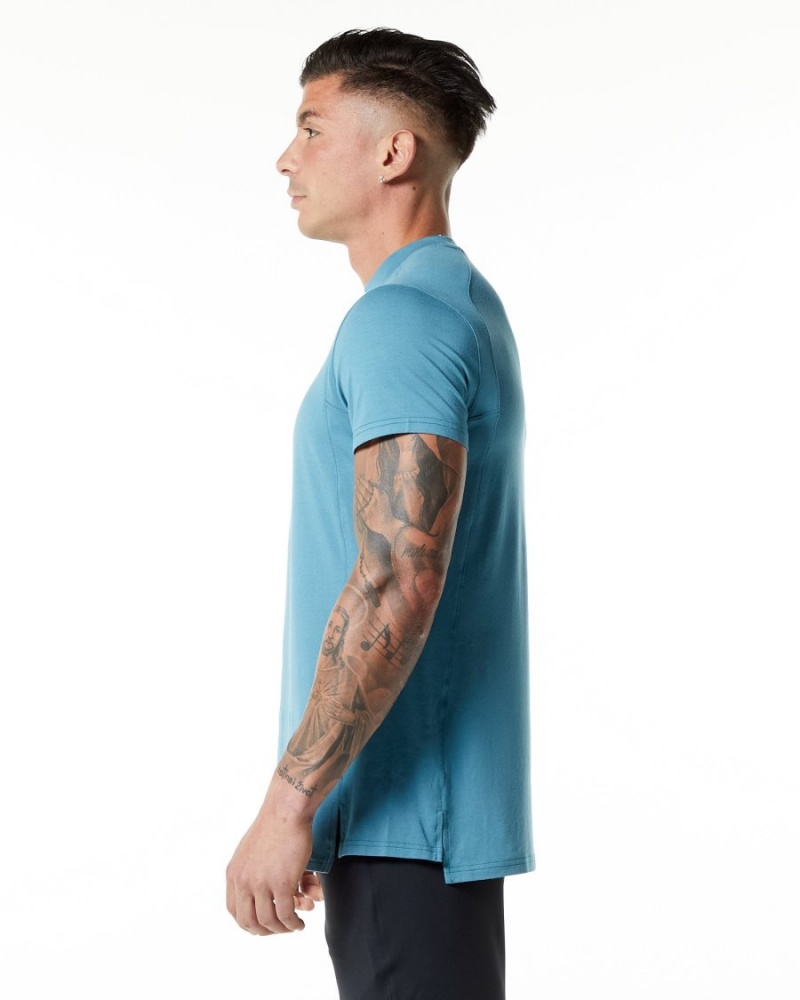 Men's Alphalete Evo Tee Shirts Blue Lagoon | 2948-YUJNF