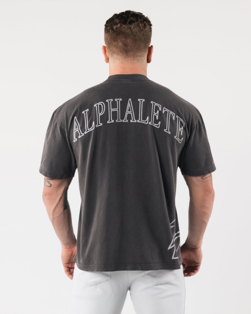 Men's Alphalete Giant Wolf Head Tee Shirts Vintage Black | 7598-QBWTP